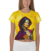 SurArt 75 all-over print crop tee front view on white background.